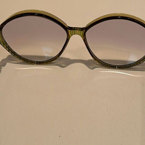 Christian Dior Round Frame Light Tint Sunglasses Olive Green Blue Stripe Bold - Picture 8 of 15